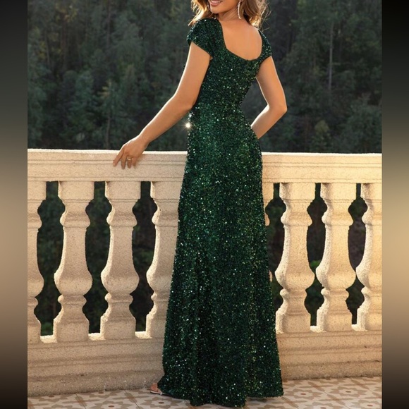 Luxe sweetheart neck slit thigh party formal sequins dress - Picture 15 of 16